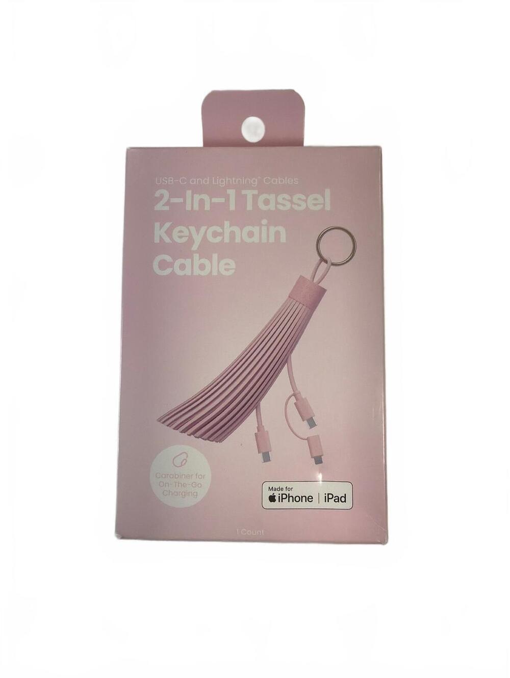 Keychain Charging Cable USB-C Lightning 2-In-1 Tassel for iPhone and iPad NEW
